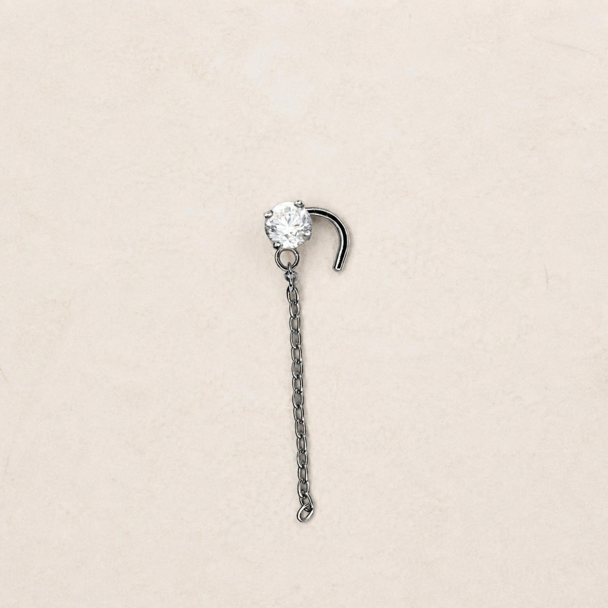 Boucle d'oreille Eléa en argent 925 rhodié, oxyde de zirconium blanc 4 mm et chaîne pendante 2,5 cm