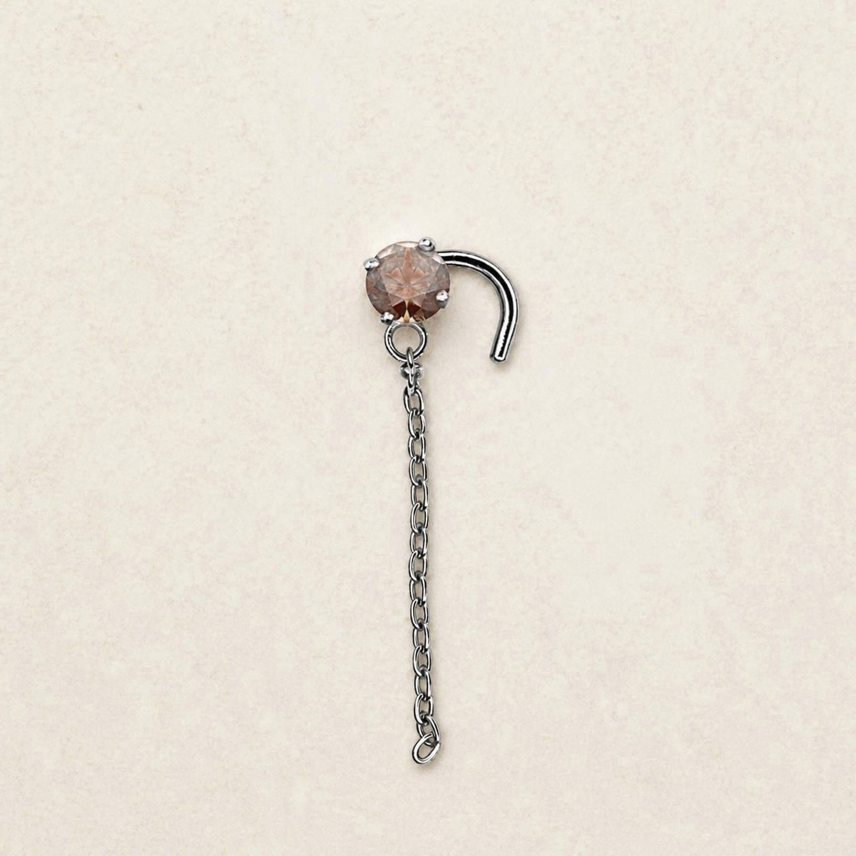 Boucle d'oreille Eléa en argent 925 rhodié, oxyde de zirconium brun 4 mm et chaîne pendante 2,5 cm