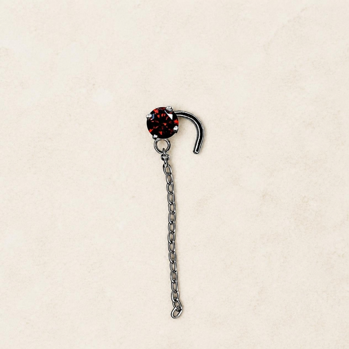 Boucle d'oreille Eléa en argent 925 rhodié, oxyde de zirconium grenat 4 mm et chaîne pendante 2,5 cm