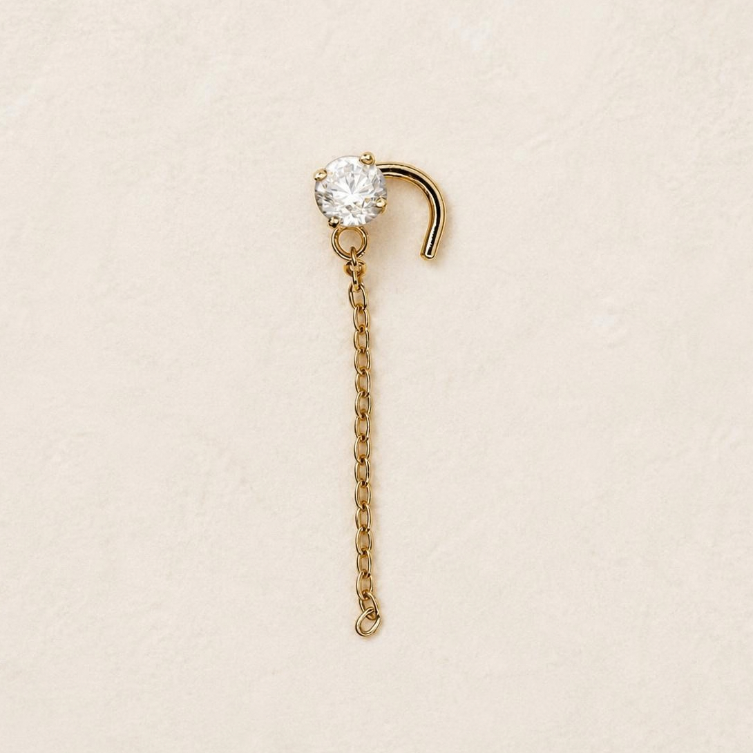 Boucle d'oreille Eléa en vermeil, oxyde de zirconium blanc 4 mm et chaîne pendante 2,5 cm