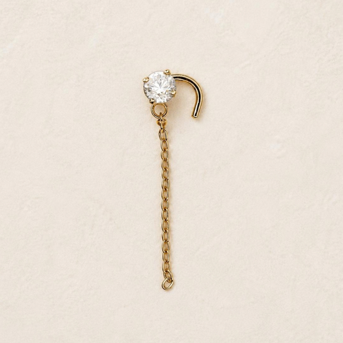 Boucle d'oreille Eléa en vermeil, oxyde de zirconium blanc 4 mm et chaîne pendante 2,5 cm