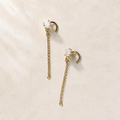 Paire de boucles d'oreilles Eléa en vermeil, oxyde de zirconium blanc 4 mm et chaîne pendante 2,5 cm