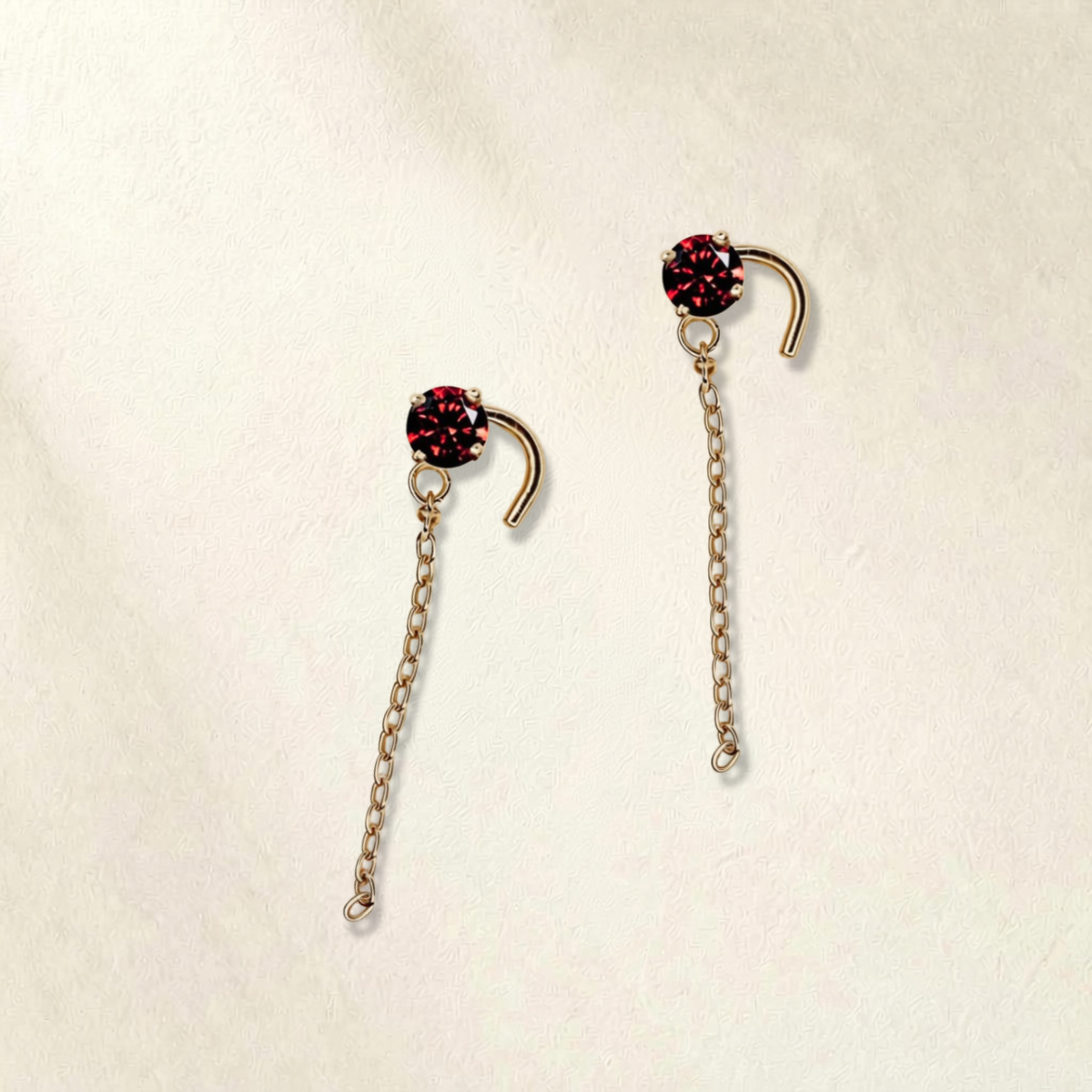 Paire de boucles d'oreilles Eléa en vermeil, oxyde de zirconium grenat 4 mm et chaîne pendante 2,5 cm