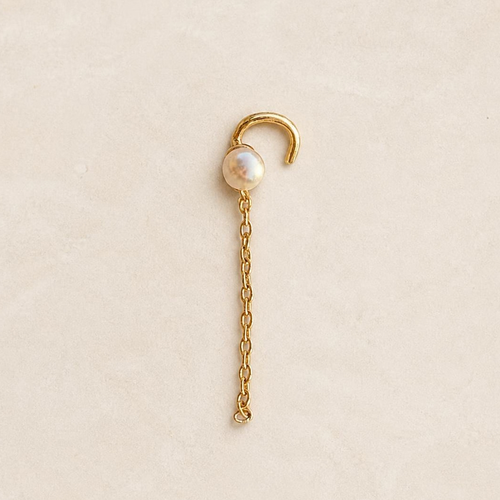 Boucle d'oreille Tina en vermeil, perle en cristal nacré 4 mm et chaîne pendante 2,5 cm