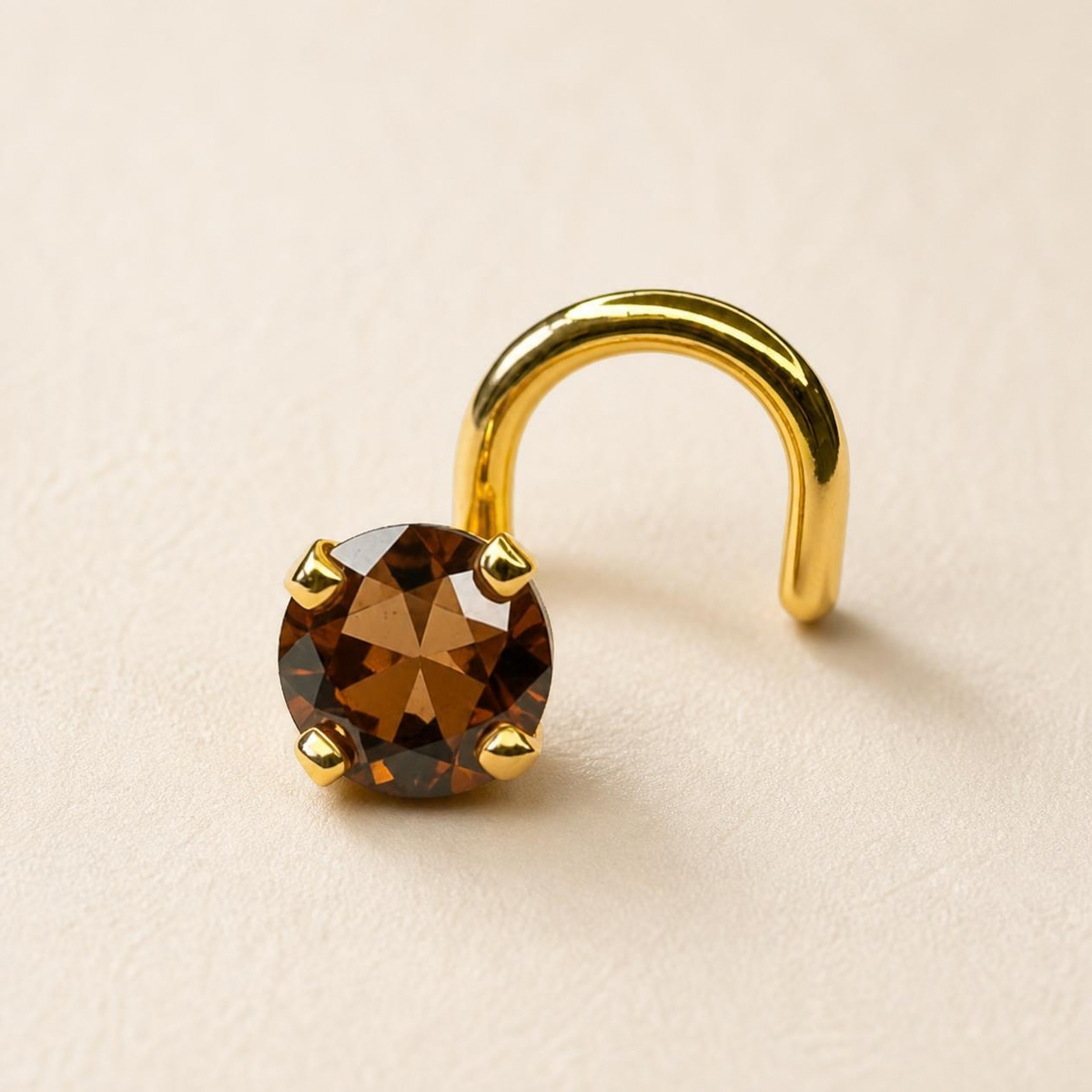 Boucle d'oreille Zéa en vermeil, oxyde de zirconium brun 4 mm